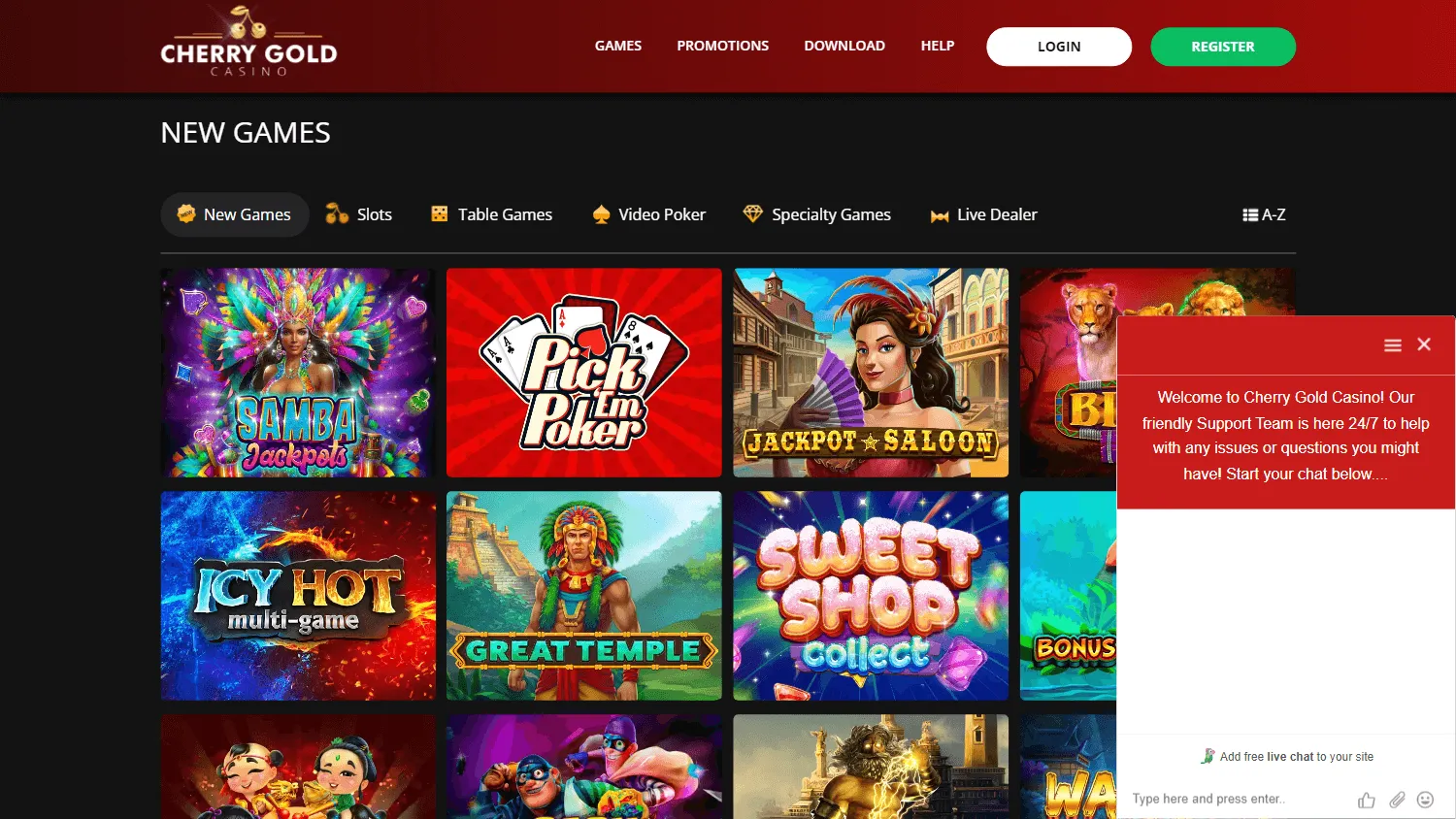 Cherry Gold Casino desktop games screen