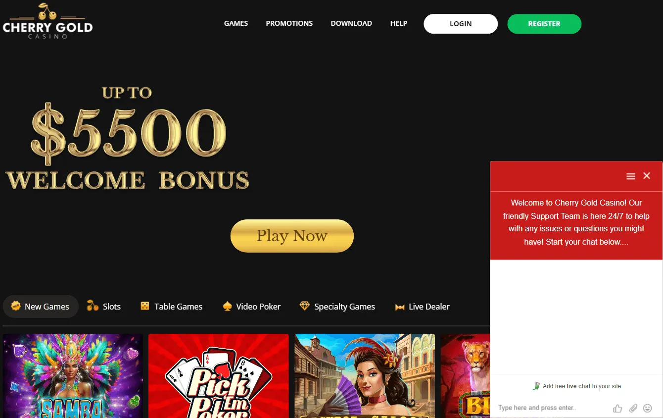 Cherry Gold Casino desktop home screen