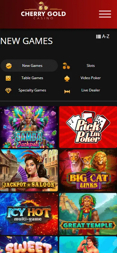 Cherry Gold Casino mobile games screen