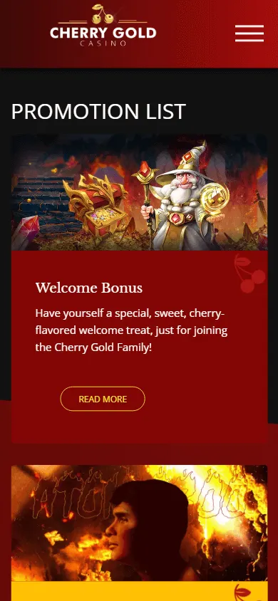 Cherry Gold Casino mobile promotions screen